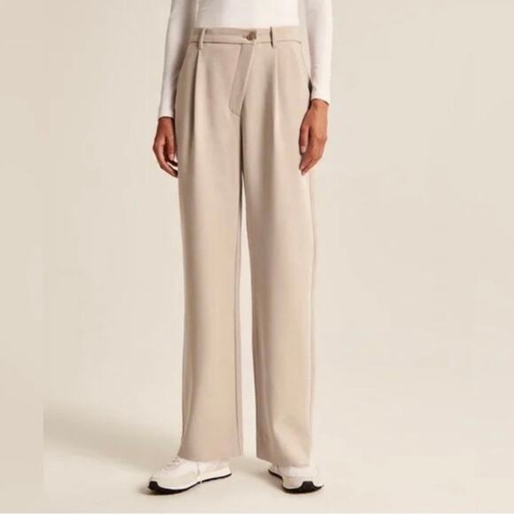 Abercrombie & Fitch Pants - ABERCROMBIE Cross Waist Relaxed Tailored Trousers Pants Taupe Cream XS